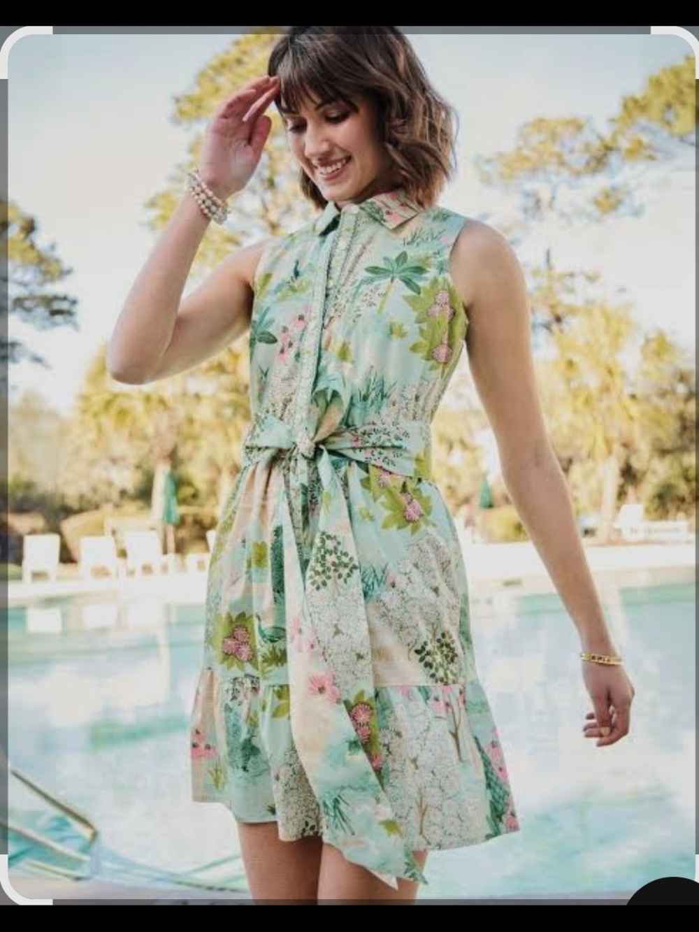Spartina 449 Abigail Mini Dress in Enclave Chinoiserie a green tropical Print